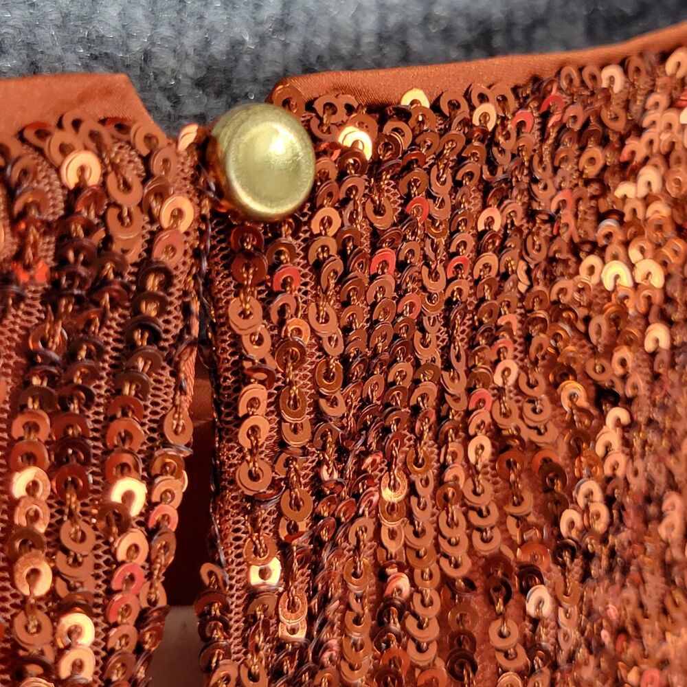 BY ANTHROPOLOGIE Marie Orange Sequin Puff Sleeve Top Event Glam Party SIZE 6 - Picture 9 of 16